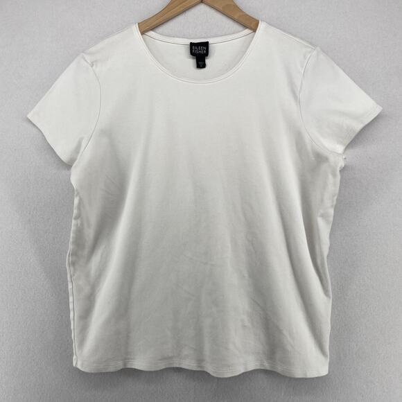EILEEN FISHER Top XL Cotton Interlock Jersey Round Neck Short Sleeve White - Picture 1 of 11